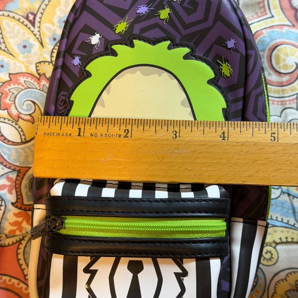 Loungefly Beetlejuice Chibi Mini Backpack Sling Bag Purple Green Striped Suit‎